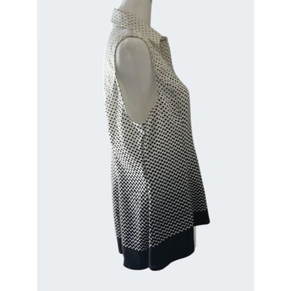Signature Collection Sleeveless Black & White Polka Dot Button-Down Blouse Top M - Picture 6 of 9